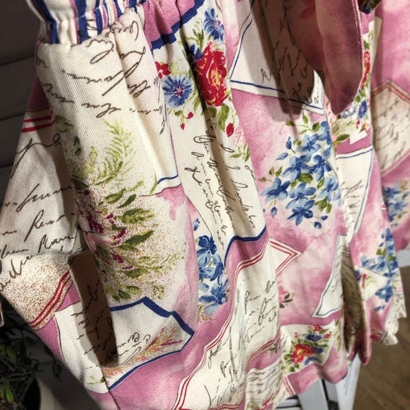 Vintage Kathie Lee Floral Rayon Blouse and Shorts Set Pink Large - Picture 10 of 14